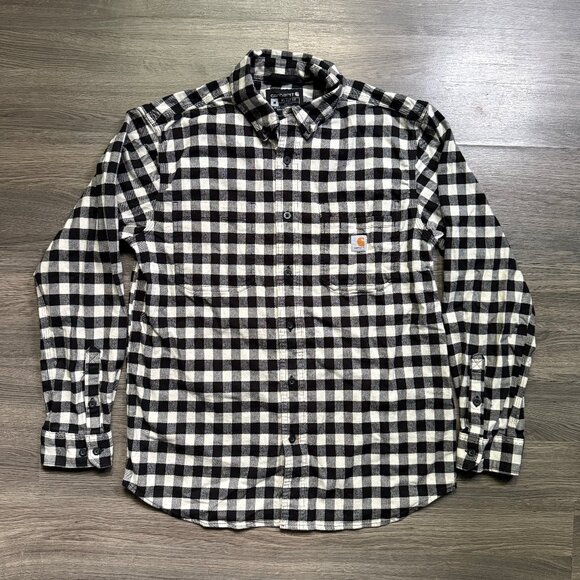 Carhartt Mens Rugged Midweight Flannel Shirt - Black/White - Picture 1 of 6